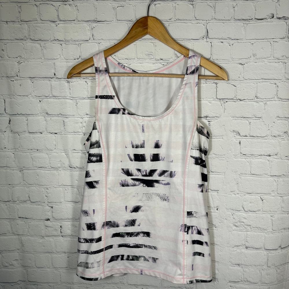 Lululemon Abstract Brushstroke Lattice Back‎ Tank Top White Pink Black Womens